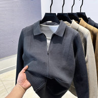 Damen Pullover mit strukturiertem Reißverschluss und klassischem Kragen WW