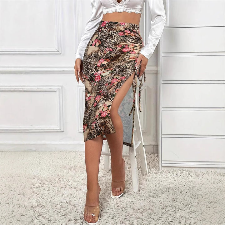 Damen Eleganter Midirock mit floralem Tiermuster und seitlichem Schlitz W&W Mode