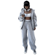 Damen Bequemes Fleece-Hausanzug-Set mit Hoodie und elastischem Bund WW