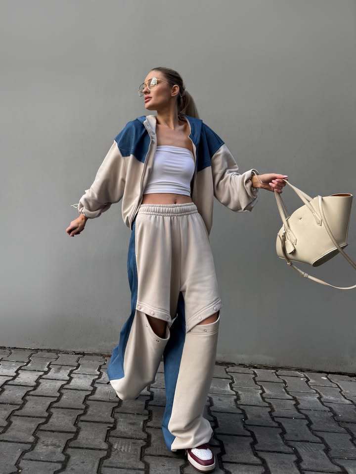 Damen sportliches Set mit modischem Farbblock-Design und lässiger Passform WW