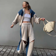 Damen sportliches Set mit modischem Farbblock-Design und lässiger Passform WW
