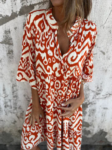 Damen lässiges Strandkleid mit hohen Seitenschlitzen und modischem Druckmuster W&W Mode