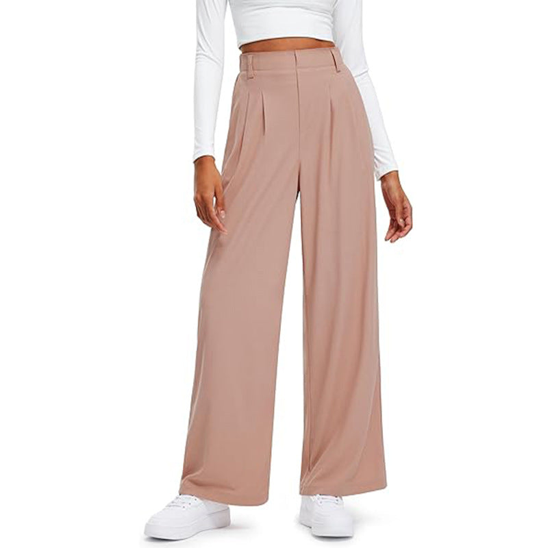 Damen weite, gefaltete Anzughose mit hohem Bund und eleganten Falten WW