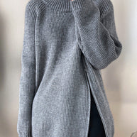 WW Rollkragenpullover mit Seitenschlitz einfarbig gestrickt