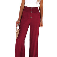 Damen Weite Chinohose mit elastischem Bund und dekorativen Knopfdetails WW
