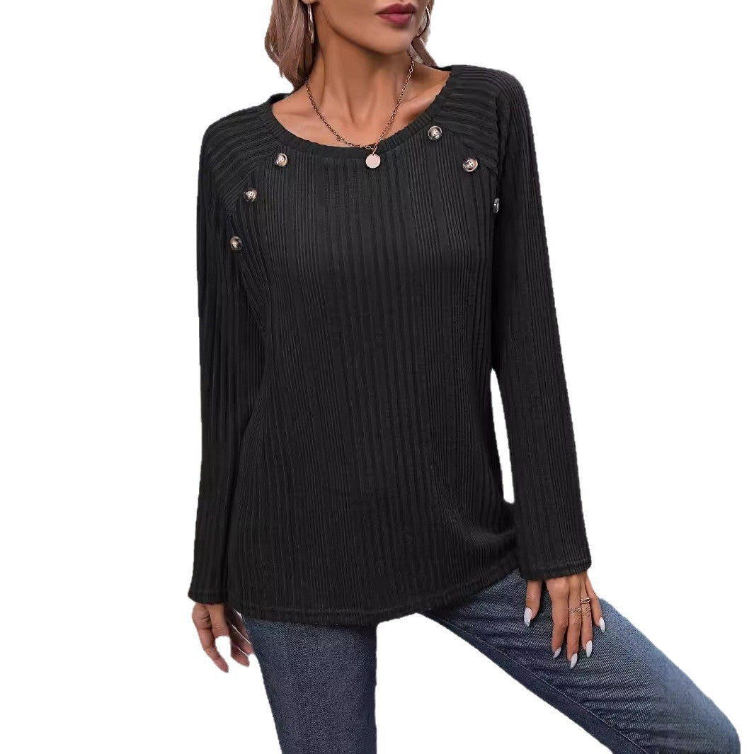 Damen Strickoberteil mit modischem Rippendesign und dekorativen Knopfdetails WW