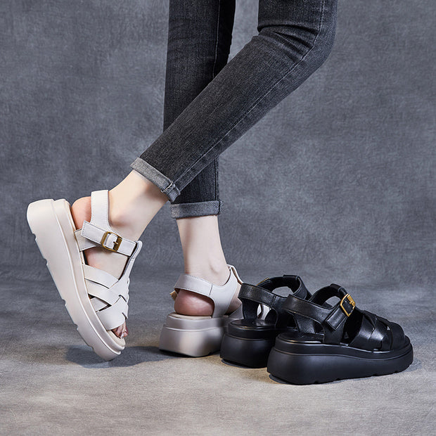 Damen Stilvolle Geflochtene Plateau Sandalen WW