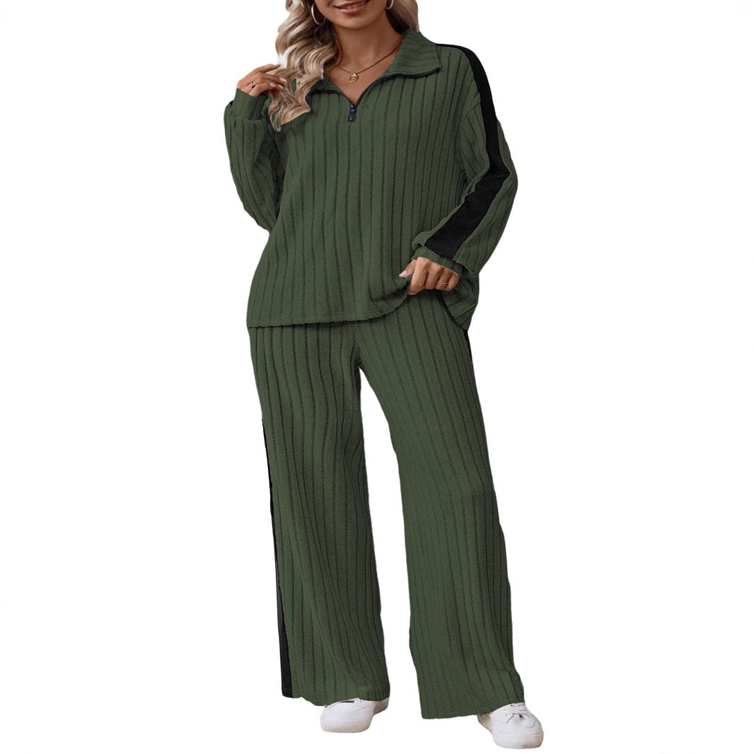 Damen bequemer Loungewear-Set mit strukturiertem Stoff und Halbzip WW