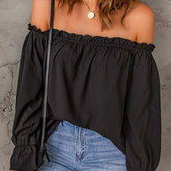 Damen schickes Off-Shoulder Oberteil mit Rüschendetails und elastischen Bündchen WW