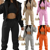 Damen Sportliches Zweiteiler-Set mit kurzem Oberteil und lässigen Jogginghosen WW