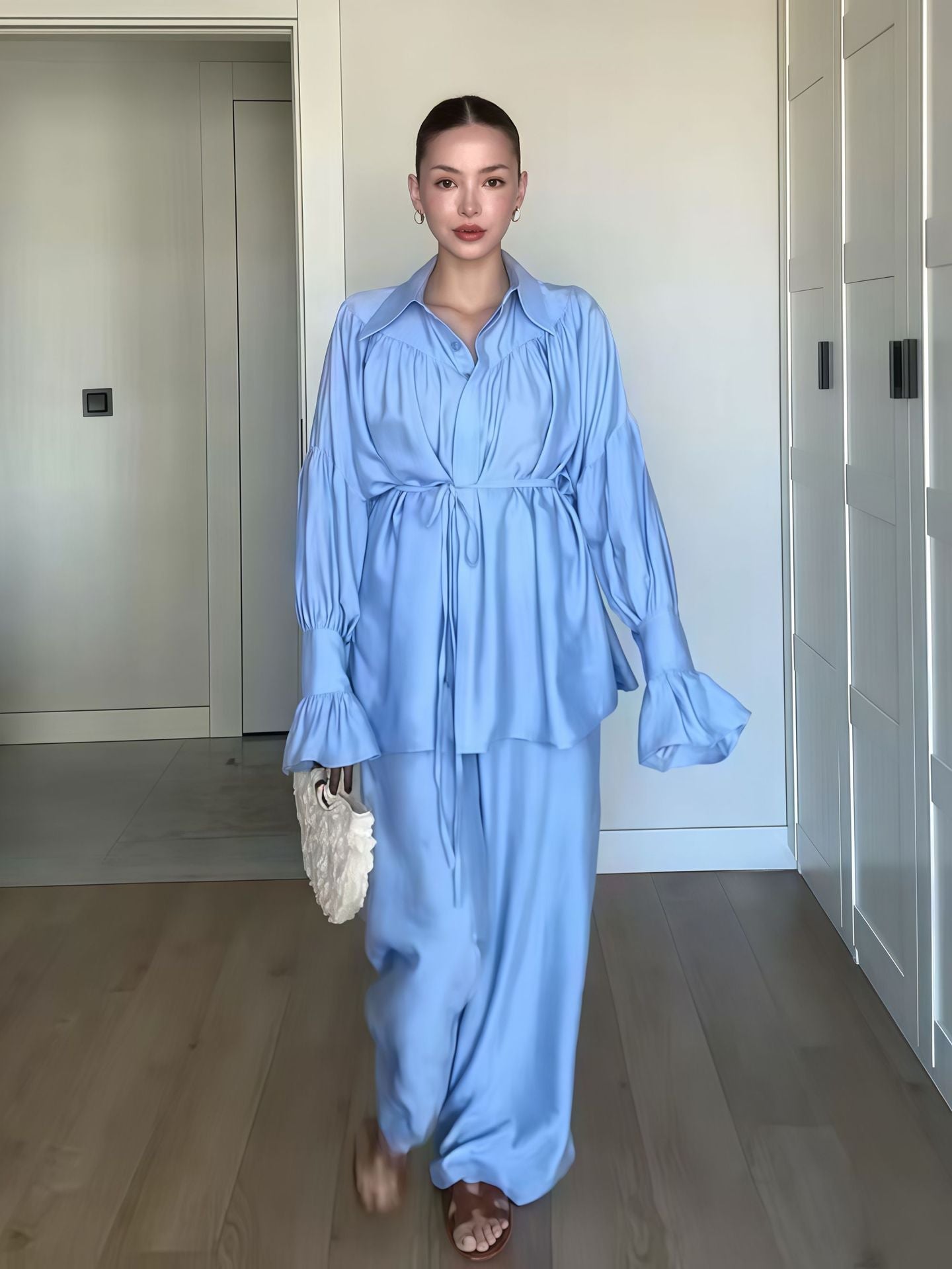 Damen Schicke Bluse und weite Hose im eleganten Look WW