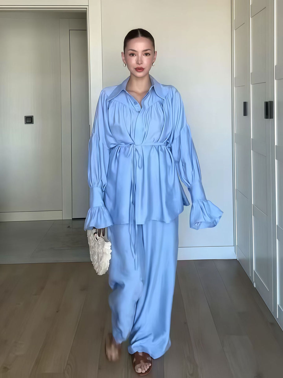 Damen Schicke Bluse und weite Hose im eleganten Look WW