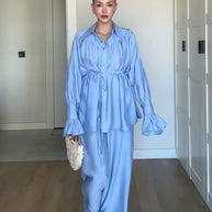 Damen Schicke Bluse und weite Hose im eleganten Look WW