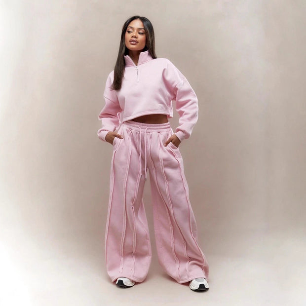 Damen Sportliches Cropped-Pullover und Jogginghose-Set WW