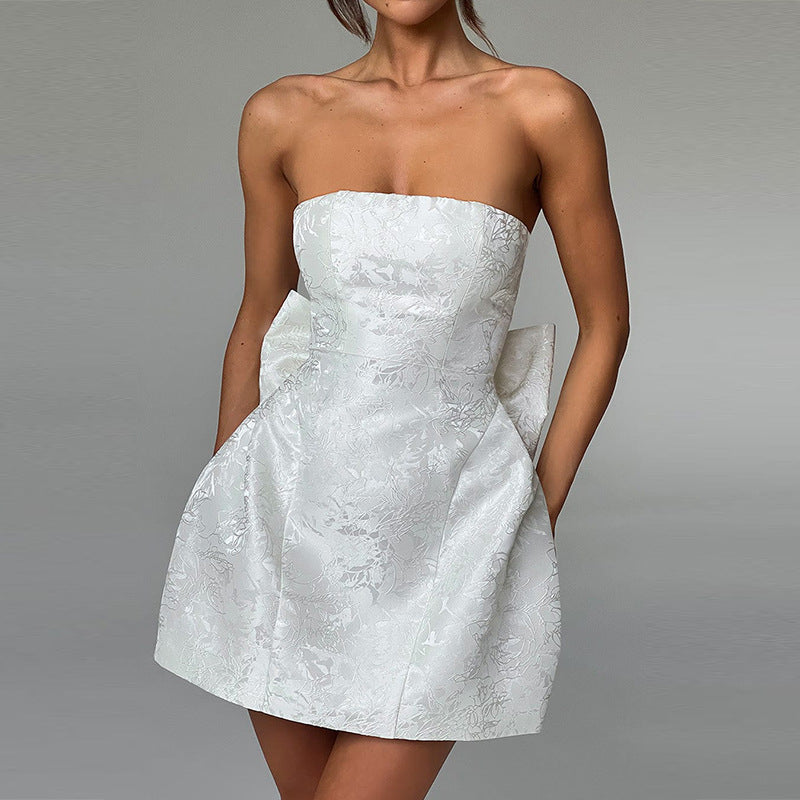 WW | Mini Cocktailkleid Schulterfreies Abendkleid Mit Schleifendetail