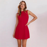 Damen schickes A-Linien-Kleid mit elegantem U-Ausschnitt WW