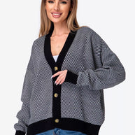 Damen Strickjacke mit Chevron-Muster und großen Knopfdetails WW