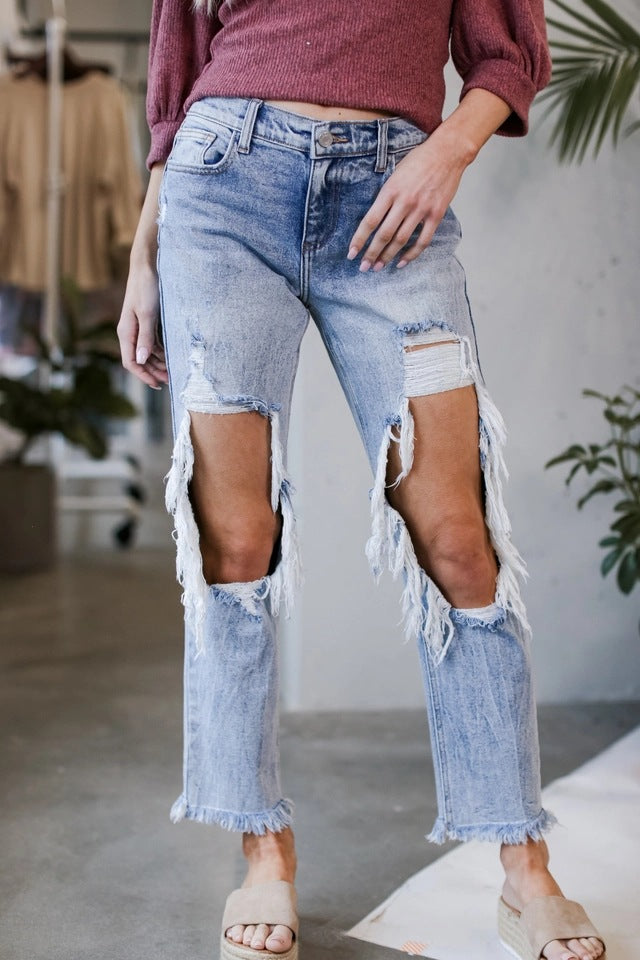 Damen lässige Jeans mit trendigem Ripped-Design WW