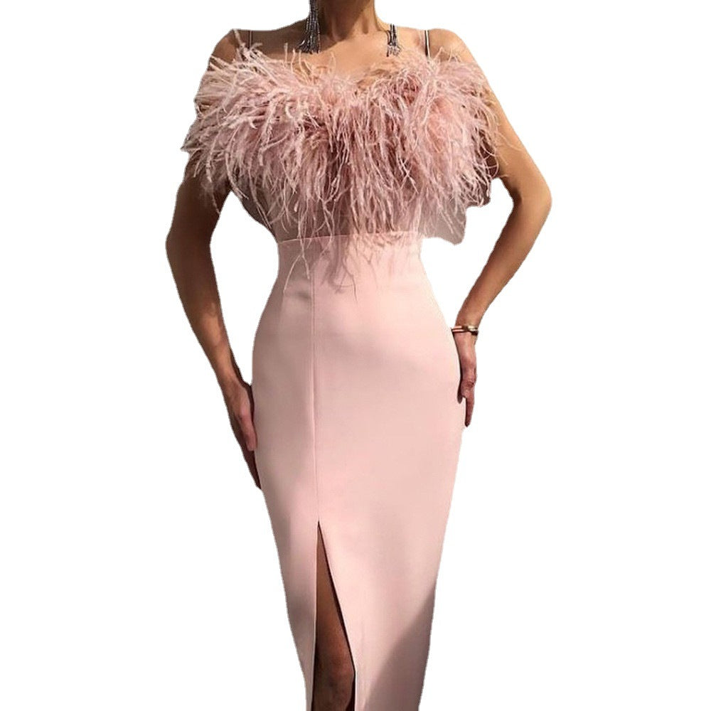 Damen Abendkleid mit feiner Federapplikation W&W Mode