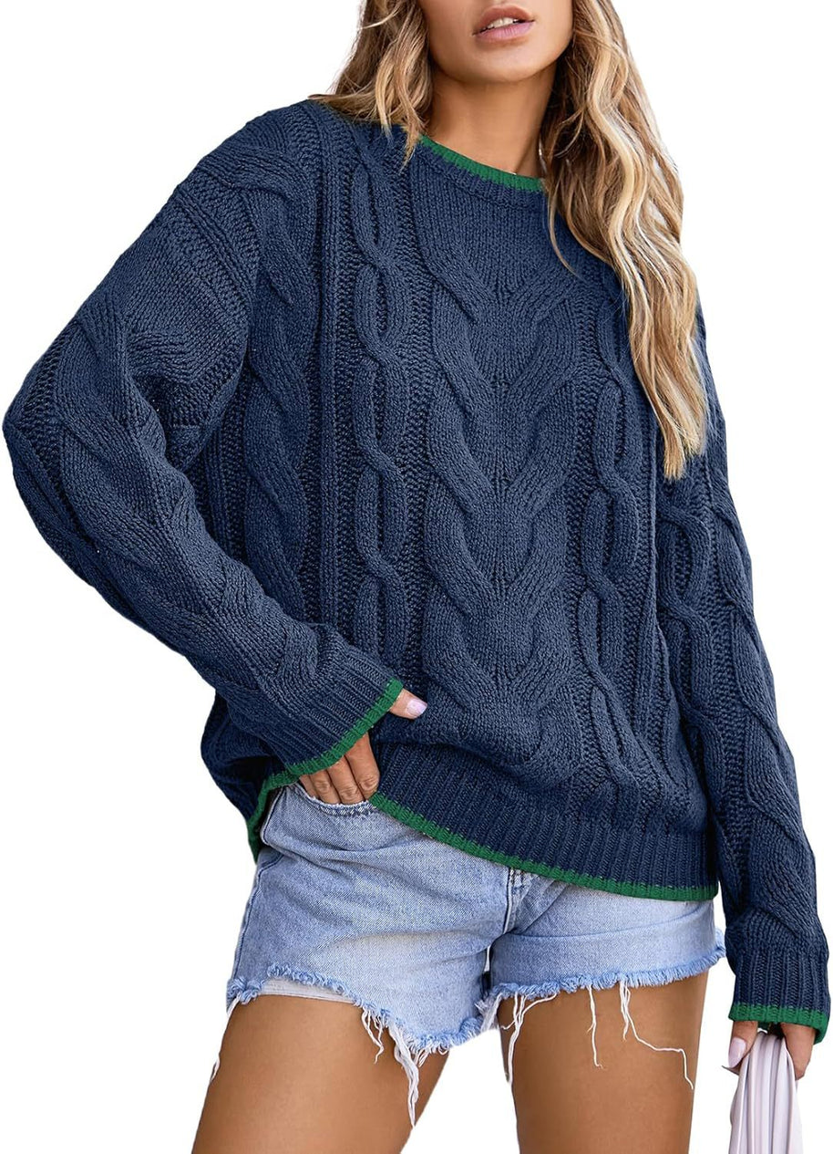 Damen Strickpullover mit grobem Zopfmuster WW