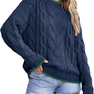 Damen Strickpullover mit grobem Zopfmuster WW