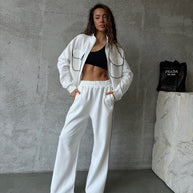 Damen Relaxed-Fit Loungewear-Set mit Reißverschluss und weitem Schnitt WW