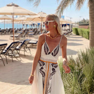 Damen elegantes Sommermaxikleid mit kunstvollem Blattmuster WW