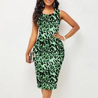 Damen figurbetontes Kleid mit modischem Leopardenmuster und schulterfreier Optik WW