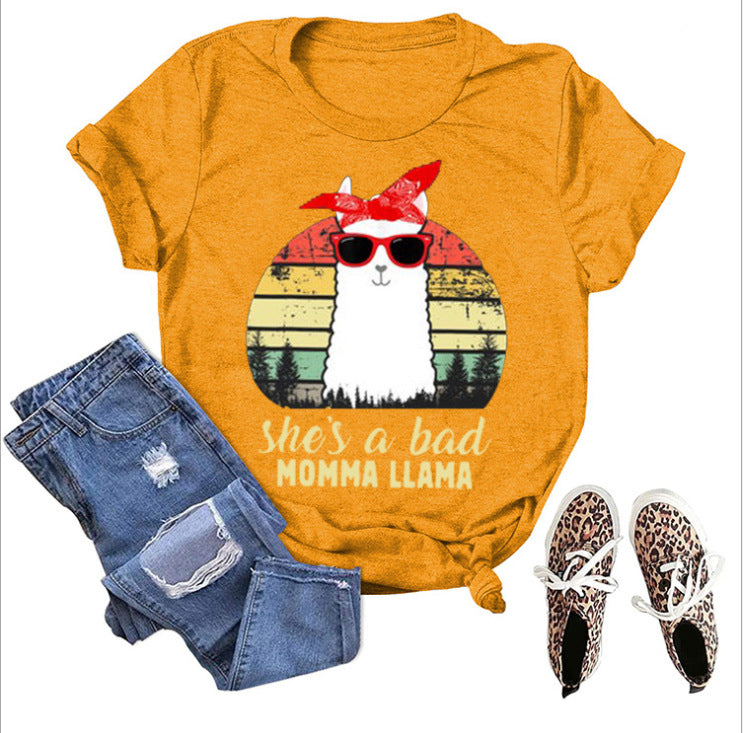 Frauen Spaß Lama Grafik T-Shirt WW