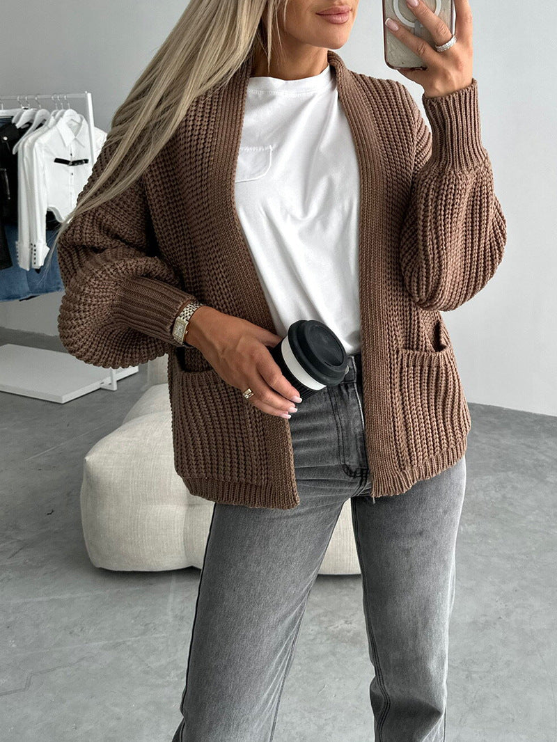 Damen Strickjacke mit strukturierter Oberfläche und voluminösen Ärmeln WW