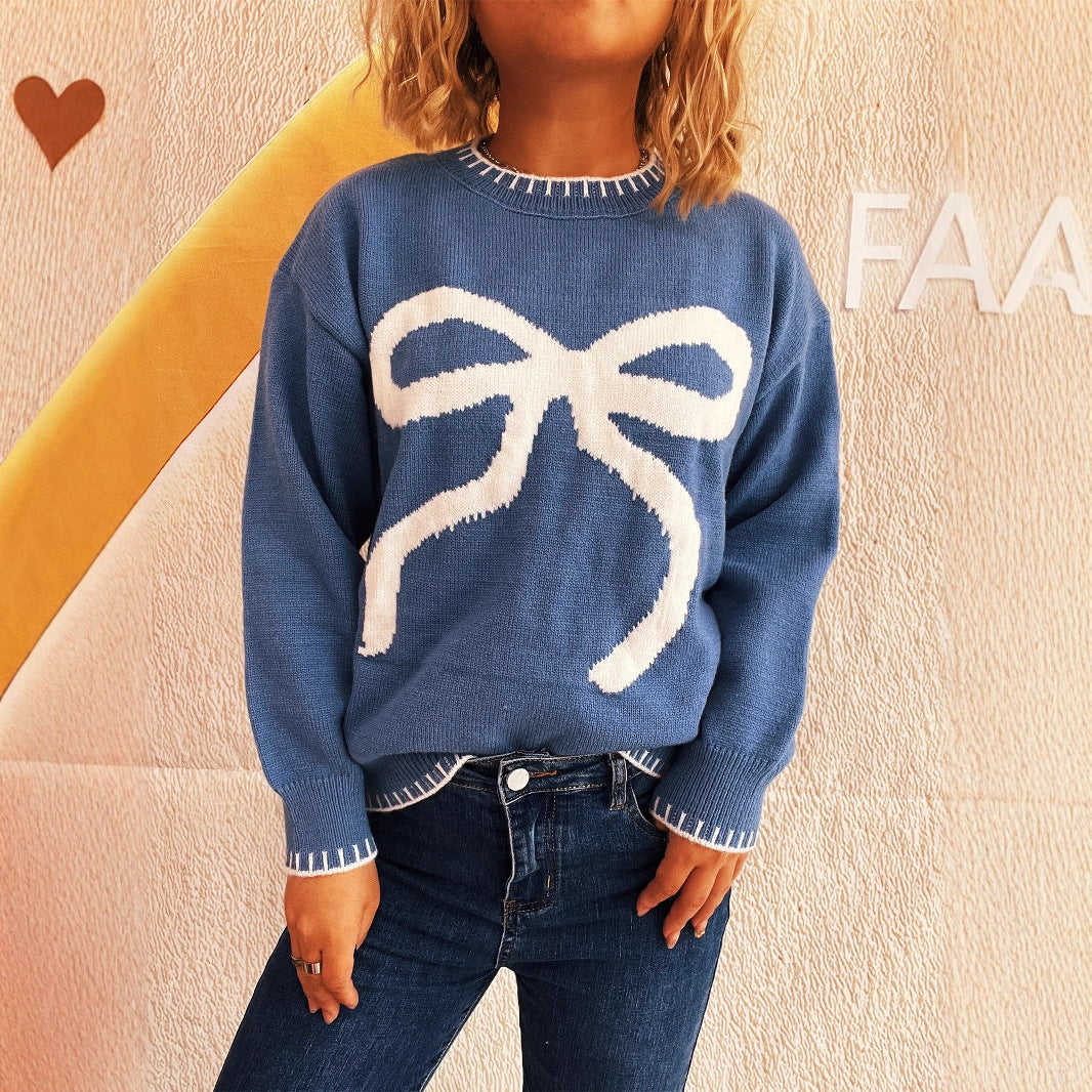 Damen Strickpullover mit verspieltem Schleifenmotiv und elegantem Abschluss WW