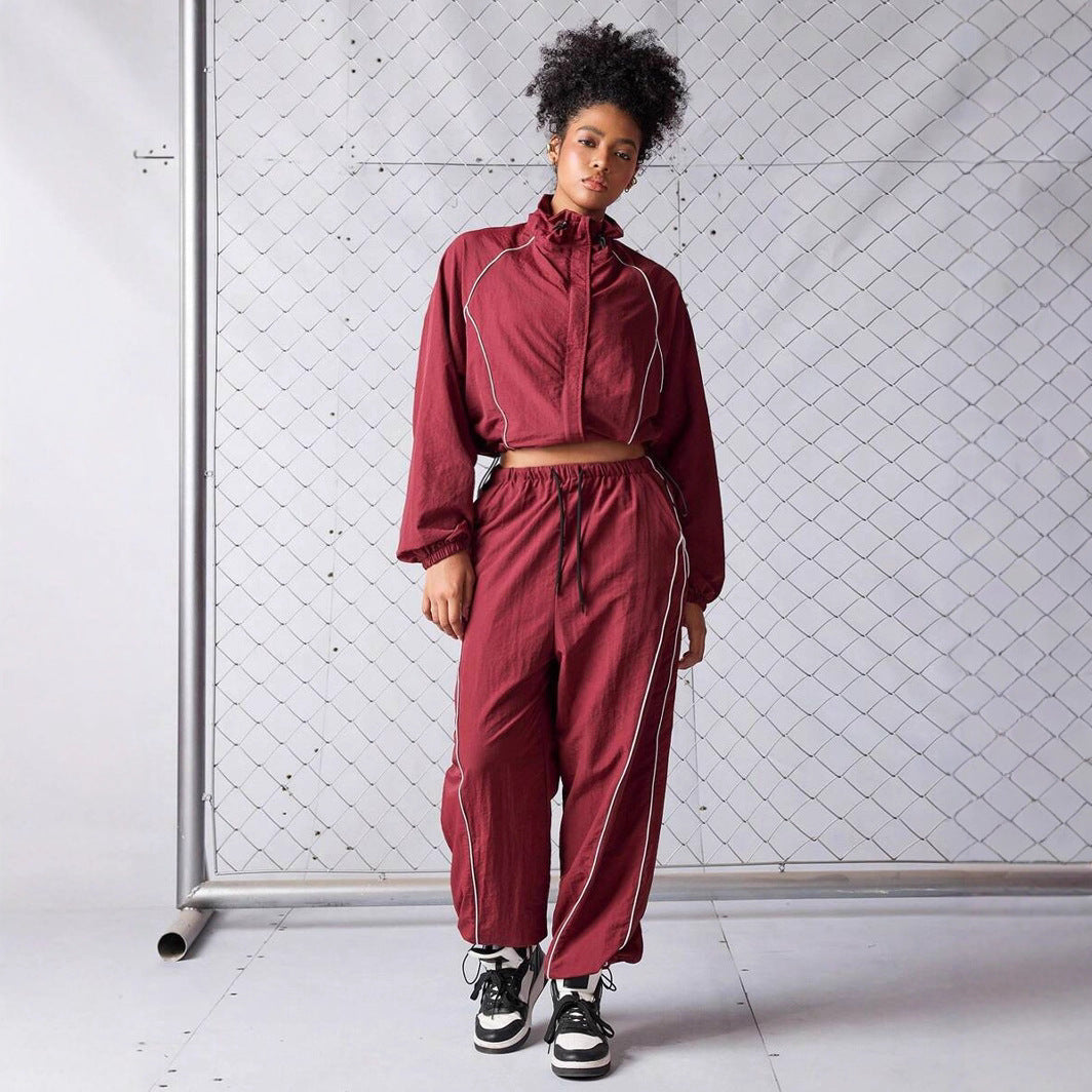 Damen sportlicher Loungewear-Trainingsanzug mit Rüschendetails WW