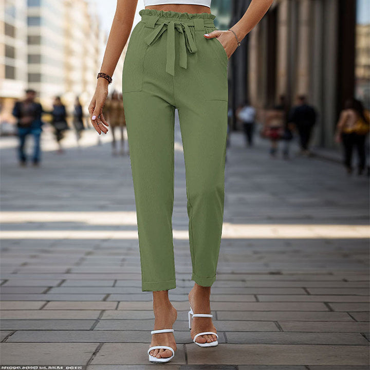 Damen Bequeme High-Waist Pants mit Taillengürtel W&W Mode