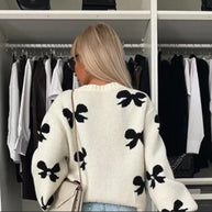 Damen Strickjacke mit dekorativen Schleifen und glänzenden Akzenten WW