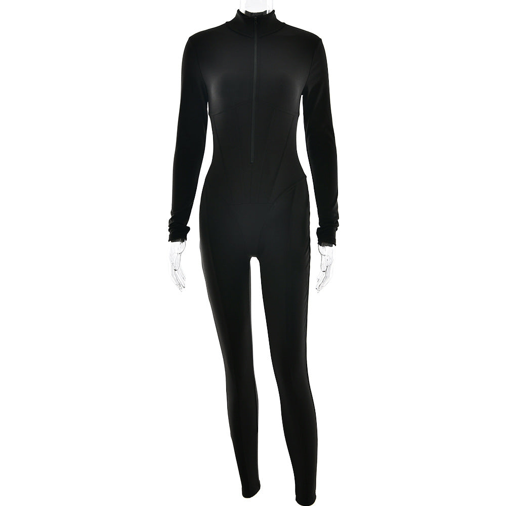 Damen Sportlicher Langarmanzug mit hochwertigem Reißverschluss und figurformendem Design W&W Mode