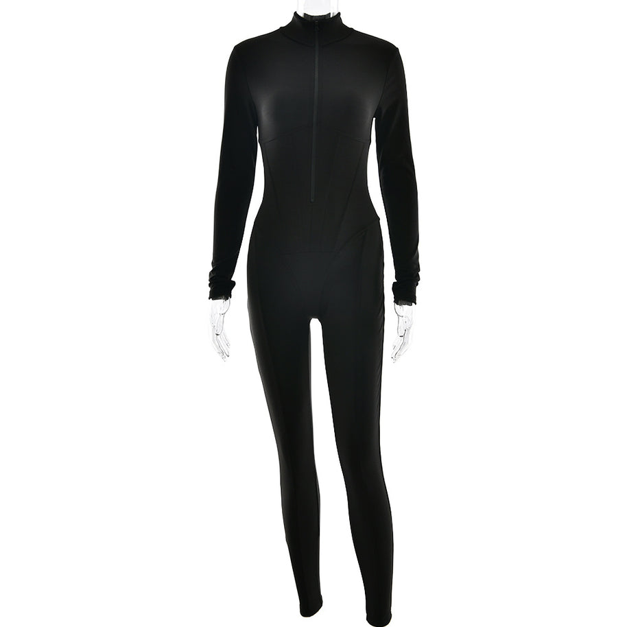 Damen Sportlicher Langarmanzug mit hochwertigem Reißverschluss und figurformendem Design W&W