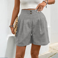 Damen elegante High-Waist Shorts mit Seitentaschen und Knopfdetails WW