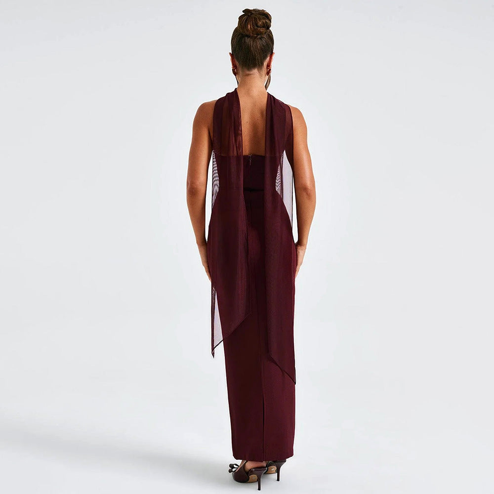 Damen Elegantes und figurbetontes Maxikleid mit transparenten Ärmeln W&W