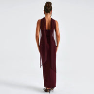 Damen Elegantes und figurbetontes Maxikleid mit transparenten Ärmeln W&W