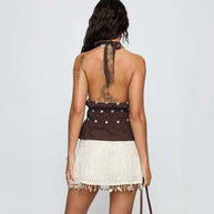 Damen Rock mit floralem Stickdesign und glitzernden Verzierungen WW