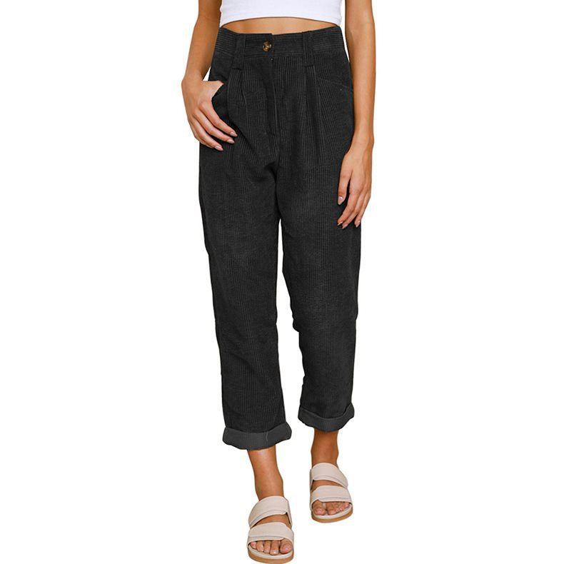 Damen Bequeme und elegante Hochtaillierte Hose mit feinem Rippmuster WW