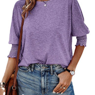 Damen lässiges Oversized T-Shirt mit modischen Puffärmeln und Rundhalsausschnitt WW