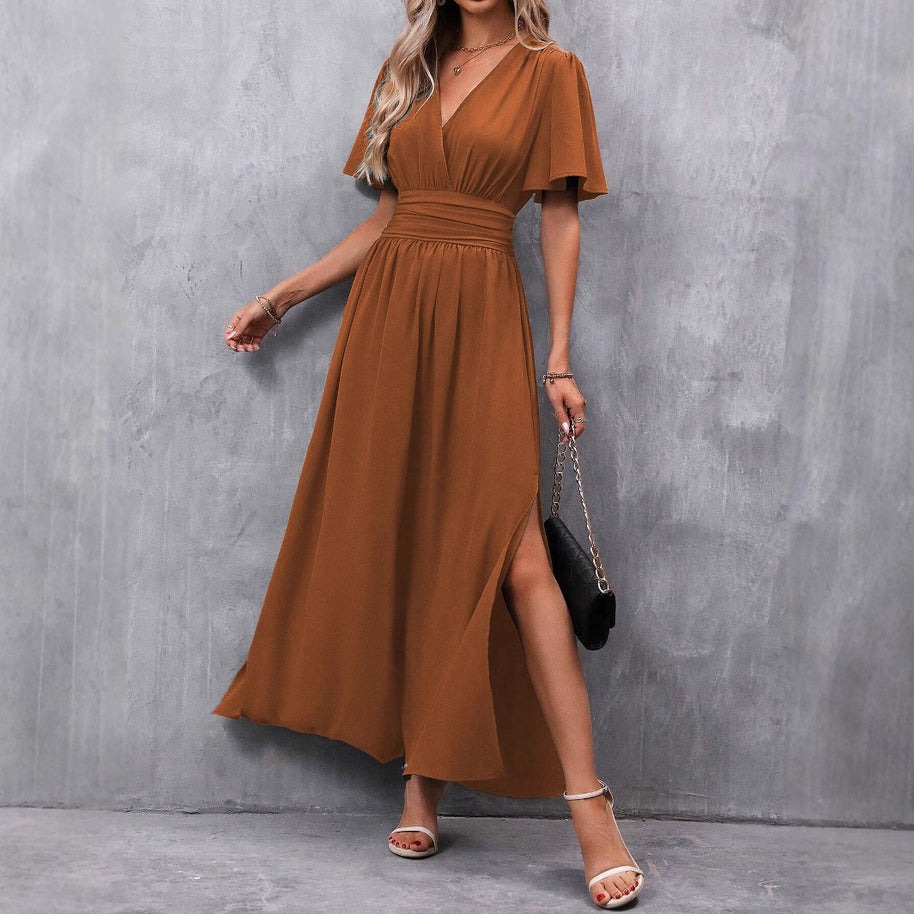 Damen maxikleid mit fließendem Schnitt und eleganten Ärmeln WW