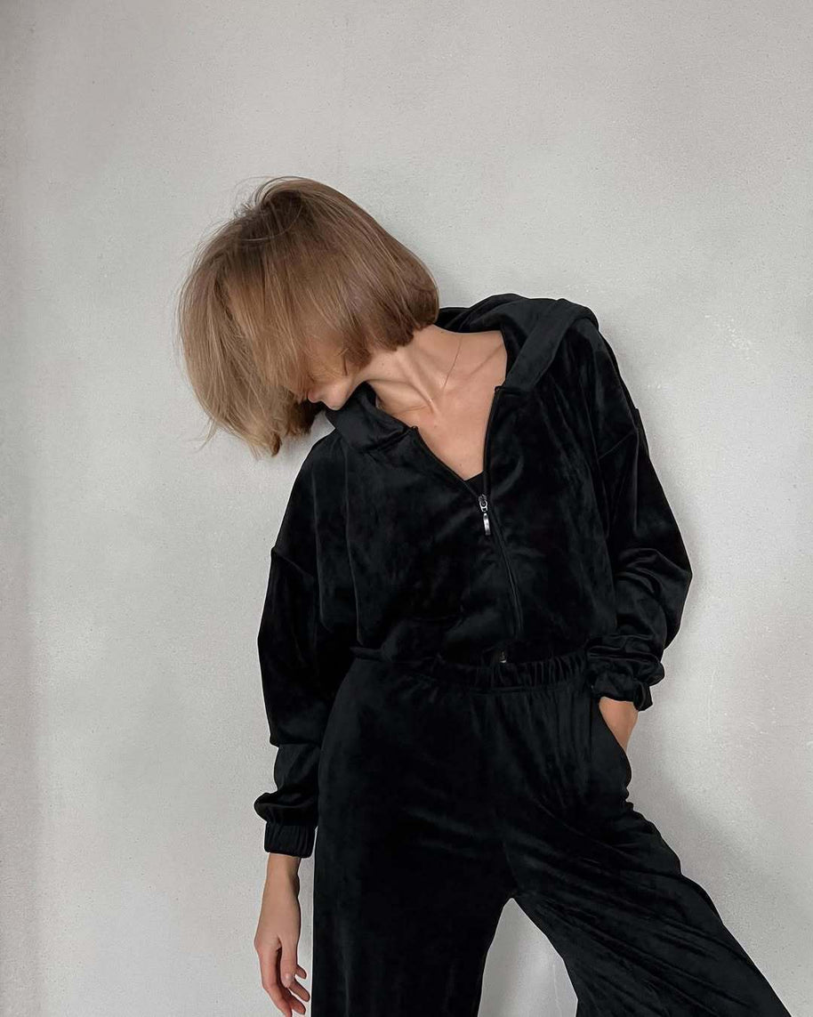 Damen Sportliches Velvet Loungewear-Set WW