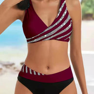 Damen Bikini-Set mit asymmetrischem Oberteil und Kontrast-Design WW