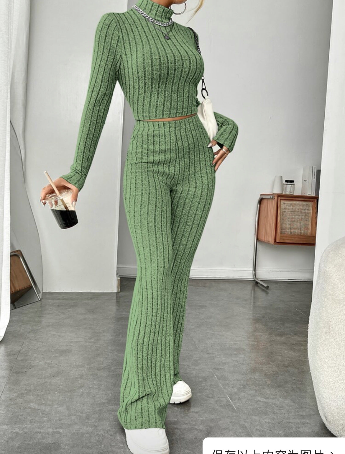 Damen sportliches Rippstrick-Loungewear-Set WW