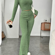 Damen sportliches Rippstrick-Loungewear-Set WW