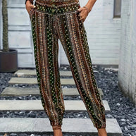 Damen Weite Freizeithose mit elastischem Bund und knopfverzierter Taille WW