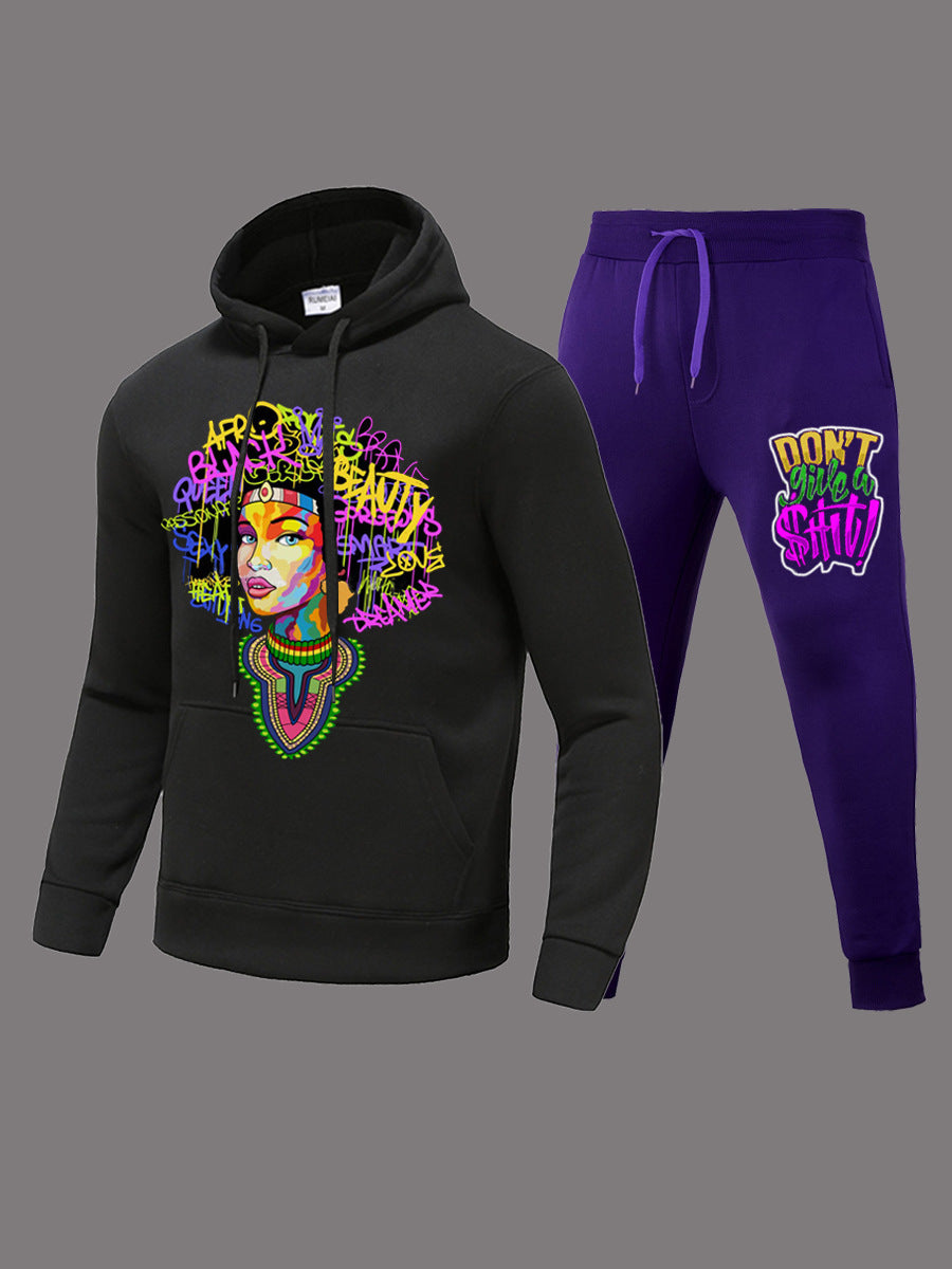 Damen Sportliches Hoodie und Jogginghose Set mit kreativem Grafikdesign WW