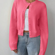 Damen Strickjacke mit Rundhalsausschnitt und Knopfleiste WW